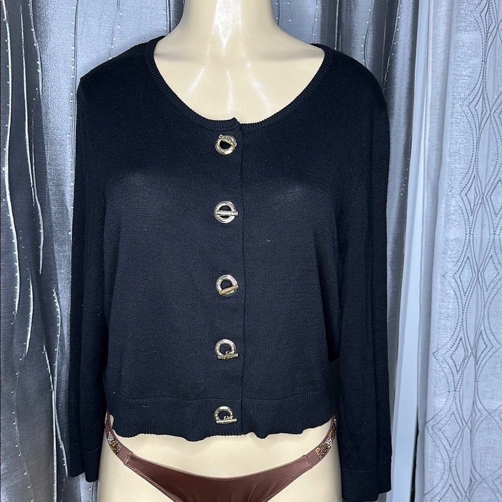 Calvin Klein Women’s Sz XL Black 3/4 Sleeve Buttoned Crop Top